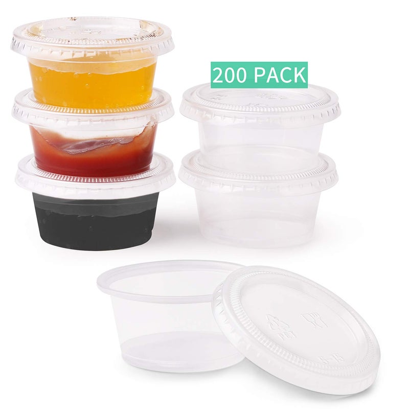 FULING [200Pack-2oz Small Plastic Containers with Lids, Jello Shot Cups, Condiment Cups for Meal Prep, Portion Control, Salad Dressing Slime Medicine - Image 4